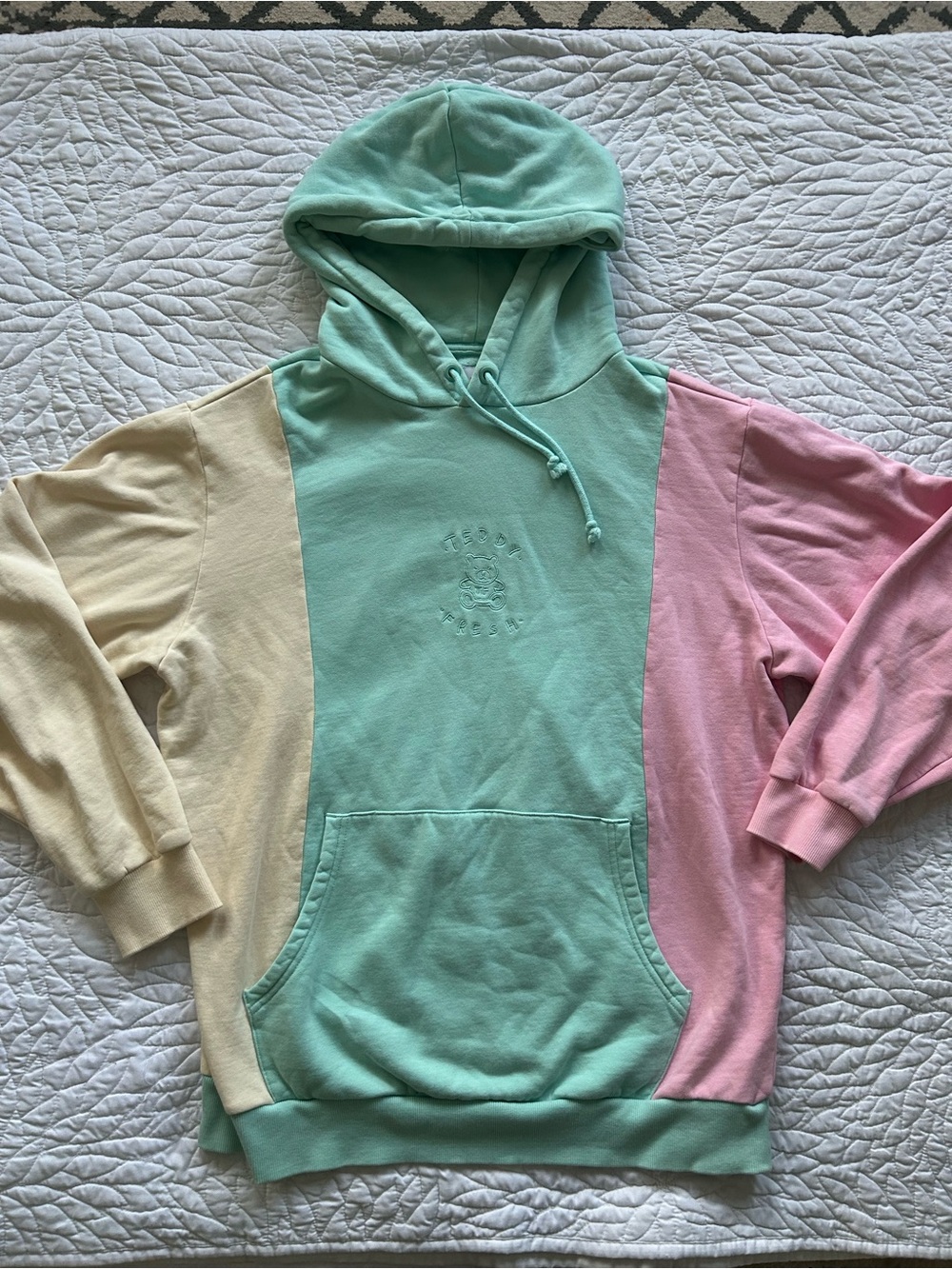 Teddy Fresh Hoodie Colorblock Mint Pink Cream XL Excellent Condition